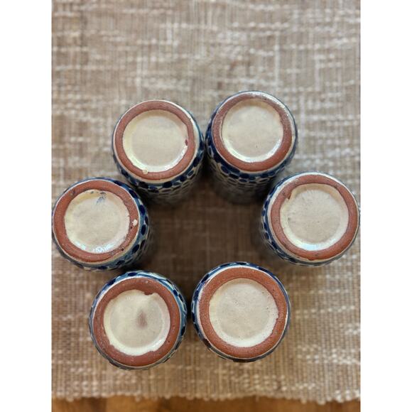 Hand Painted Blue Stoneware Set of 6 Cups - Picture 7 of 10